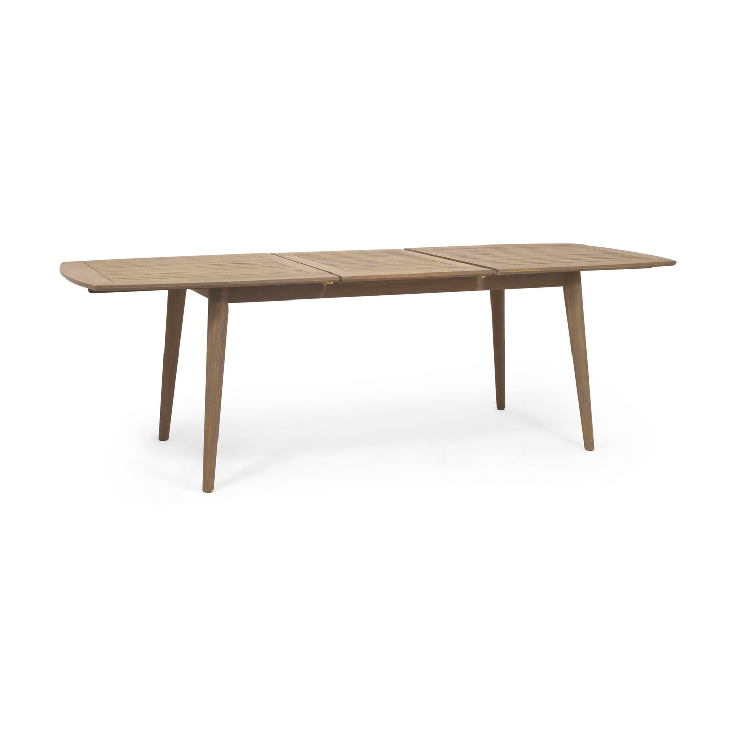 Modern Outdoor Dining Set With Expandable Acacia Wood Table And Iron Chairs - Gray