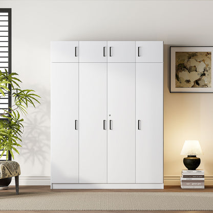 Contemporary 4 Door Wardrobe With Drawer And Top Cabinet - White