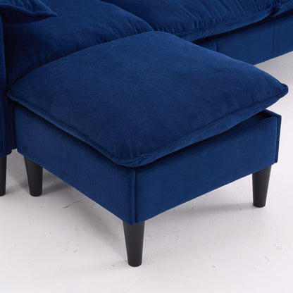 Convertible Combination Sofa, Sofa L Shaped, Sofa With Footstools With Storage Sofa For Living Room, Living Room 3 Seater Combination Sofa - Blue