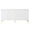 Modern Wood Sideboard Cabinet With Carved Door Panels, Adjustable Shelves, And Sturdy Metal Legs - White