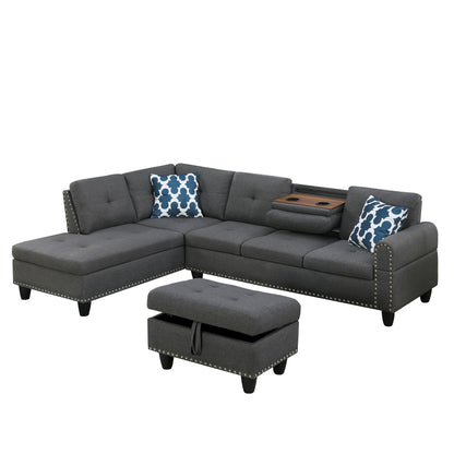 Alger - 98" Wide Left Hand Facing Sofa & Chaise With Ottoman - Dark Gray