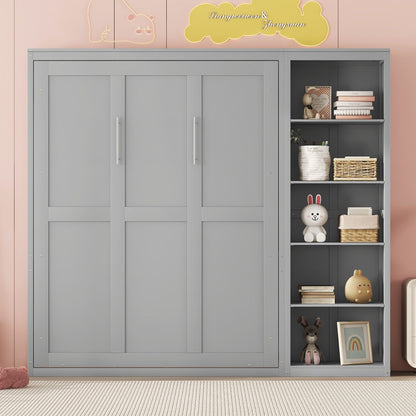 Full Size Murphy Wall Bed With Shelves - Gray