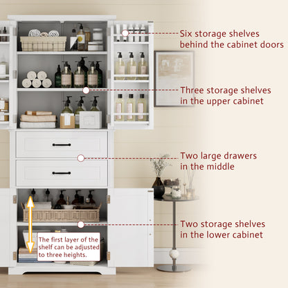 Elegant Multi Functional Storage Cabinet With Slide Rail Drawers, Adjustable Shelves - White