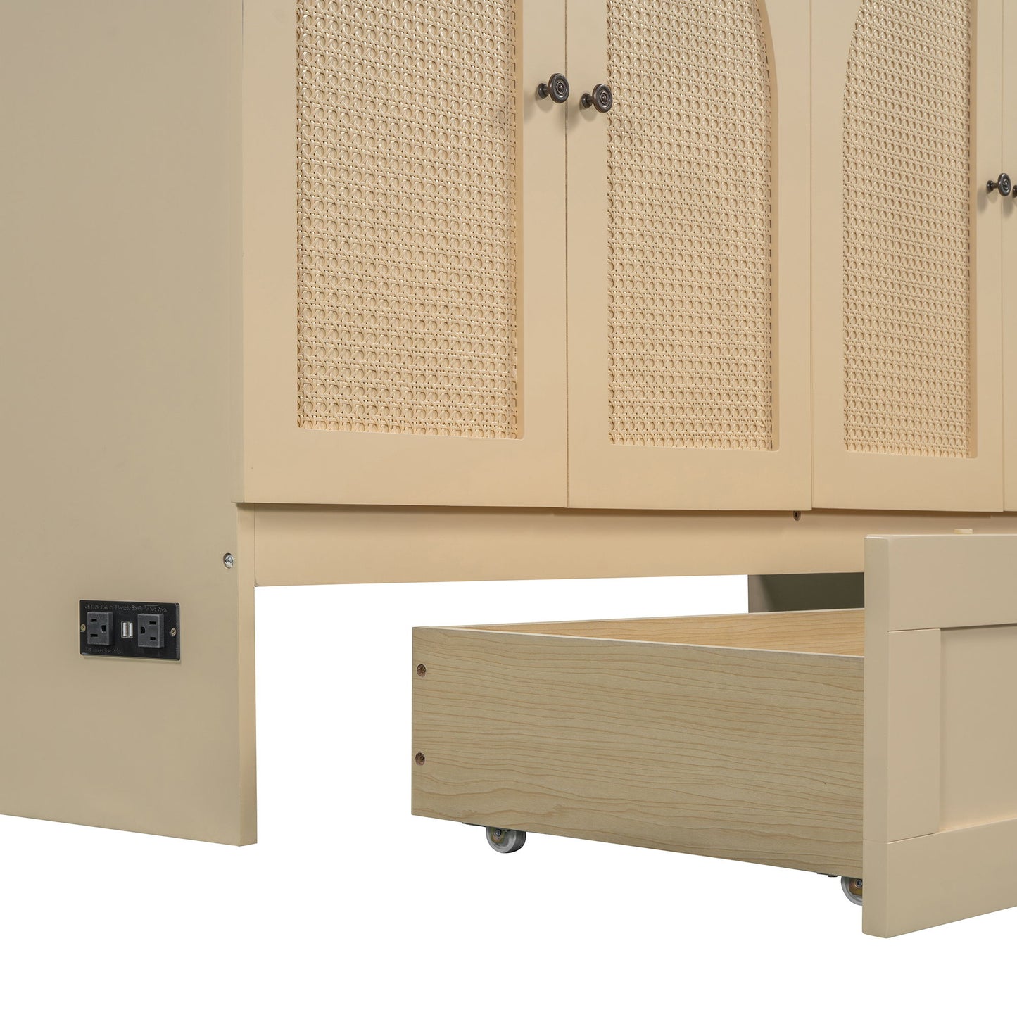 Queen Size Murphy Bed With Large Drawers, Gold