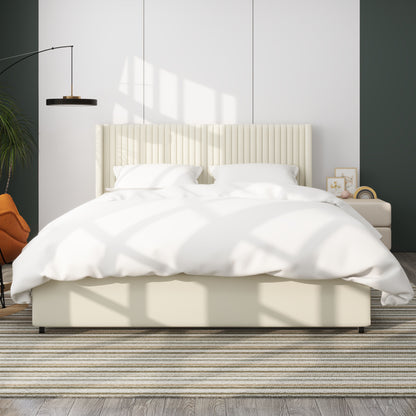 Anna - Queen Patented 2 Drawer Storage Bed, Upholstered Wingback - Ivory Velvet