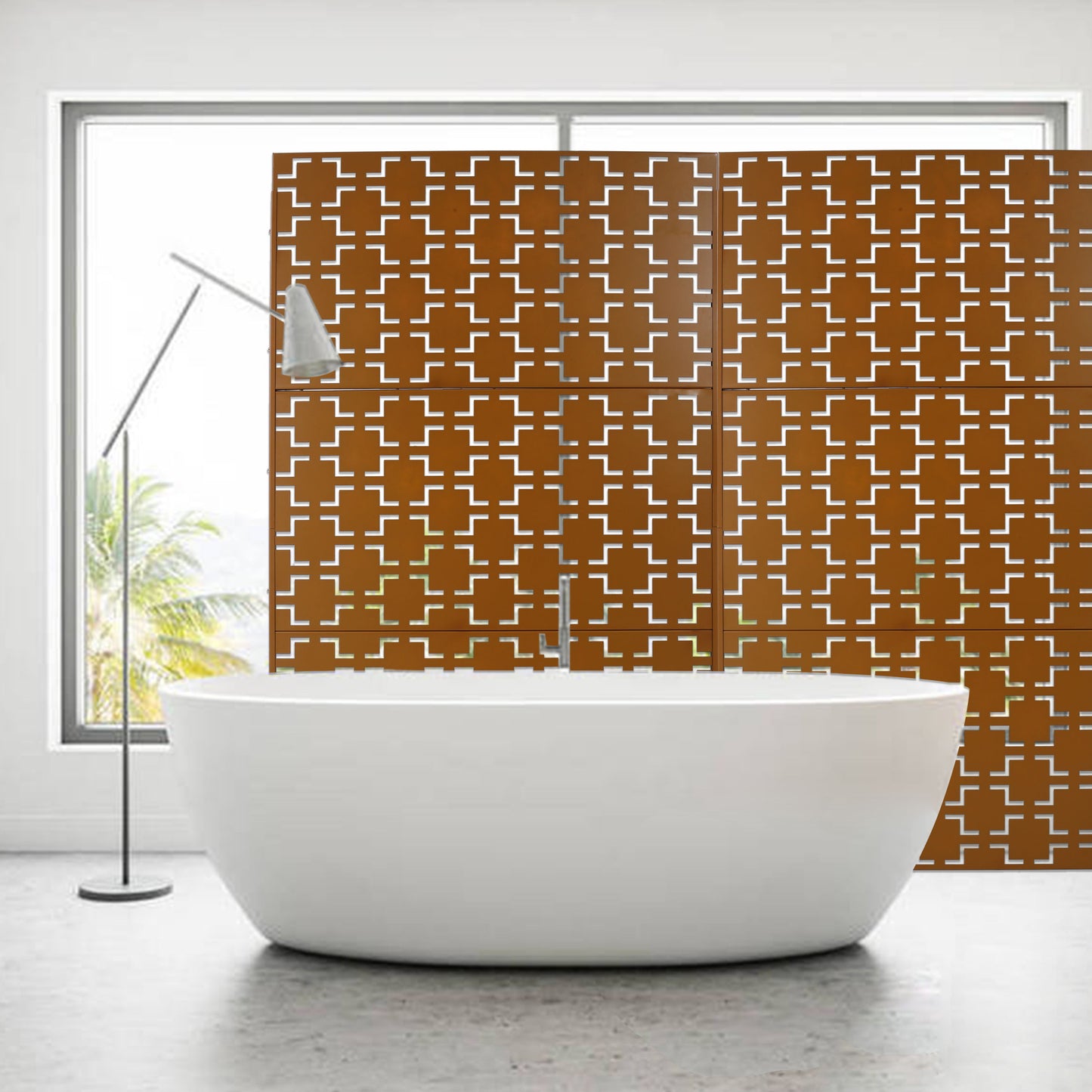 Outdoor & Indoor Freestanding Decorative Privacy Screen For Deck Balcony Patio, Metal Privacy Screen - Brown