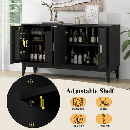 4 Door Sideboard Storage Cabinet With Door Shelf For Living Room And Dining Room, 2 Large Cabinets With Adjustable Shelf - Black