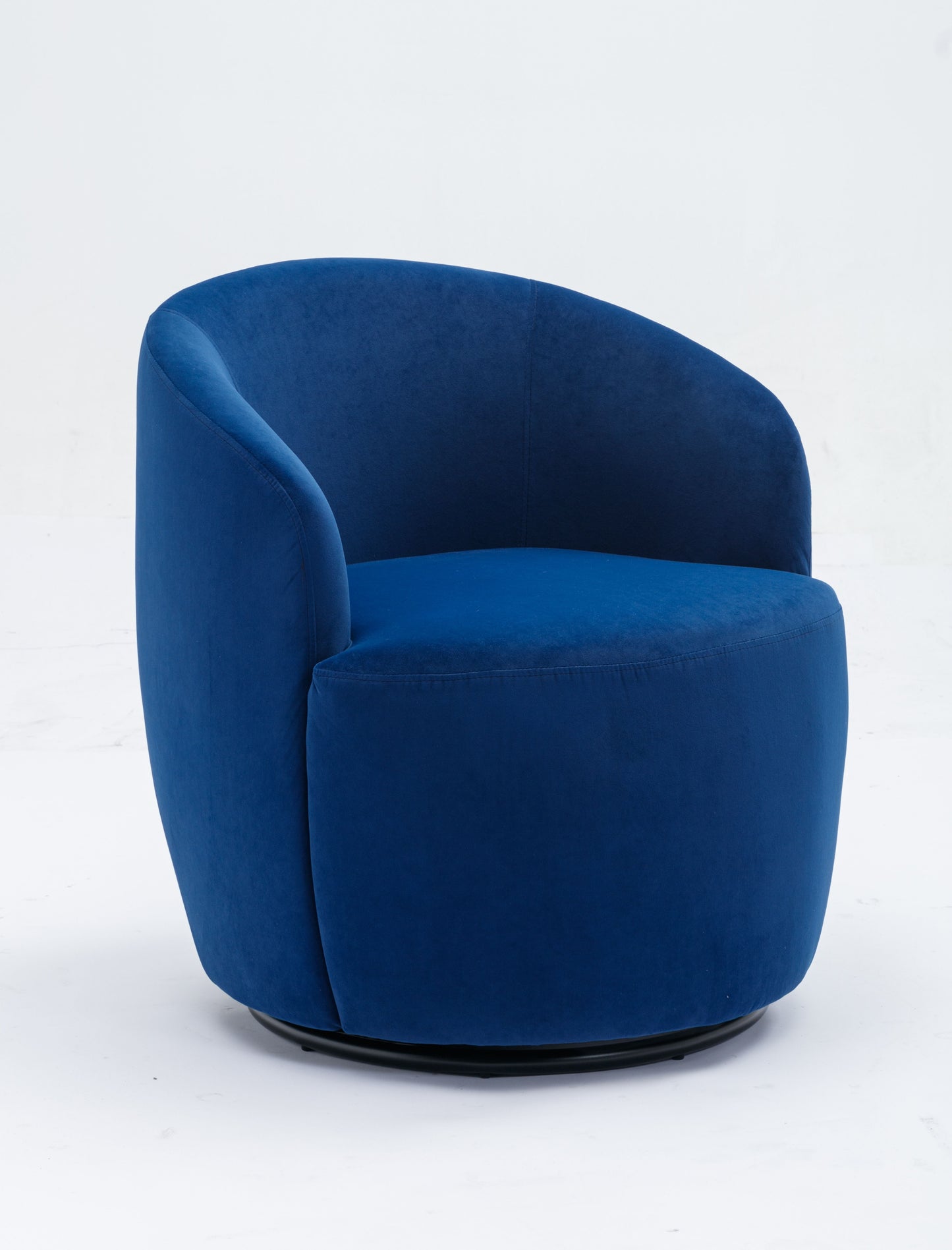 Velvet Fabric Swivel Accent Armchair Barrel Chair With Black Powder Coating Metal Ring - Blue