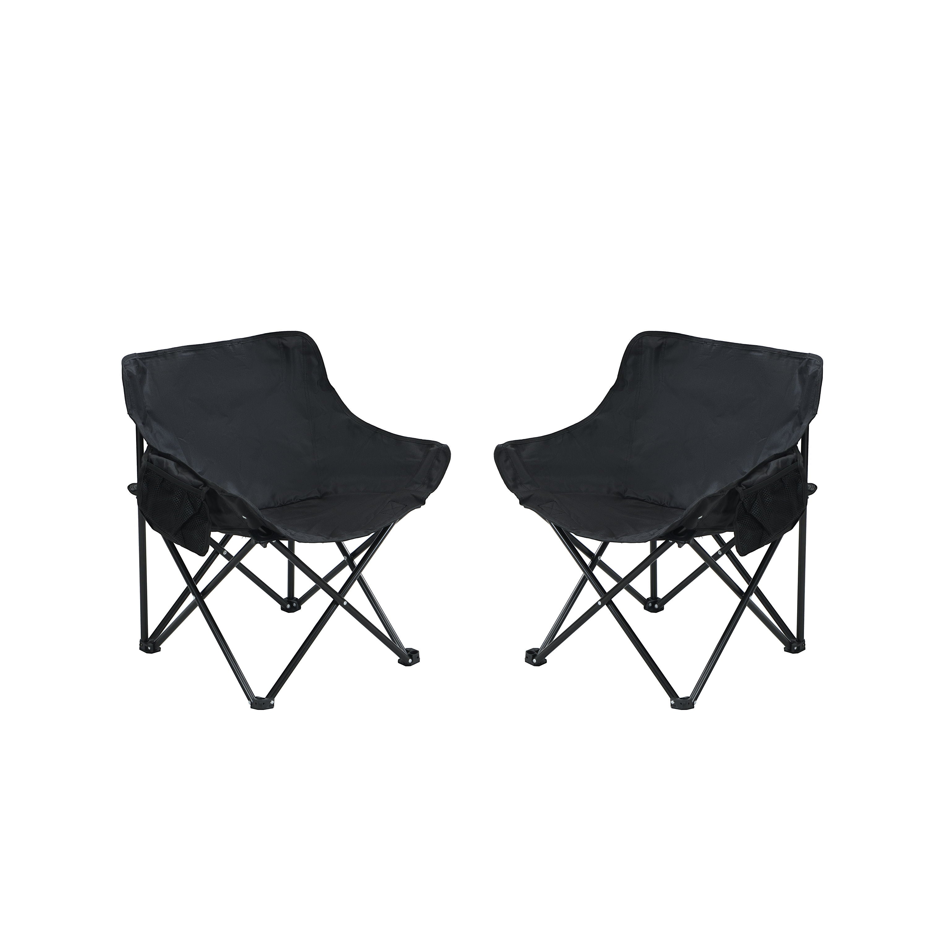 2 Pieces Outdoor Portable Folding Camping Chairs With Carry Bag - Black