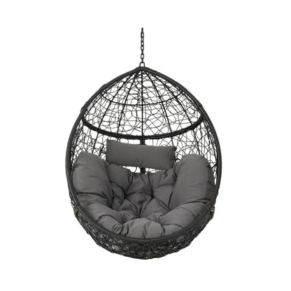 Kylie - Boho Style Hanging Basket Chair Rattan With Water Resistant Cushions - Gray