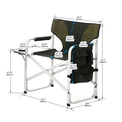 Padded Folding Outdoor Chair With Side Table And Storage Pockets, Lightweight Oversized Directors Chair For Indoor, Outdoor Camping, Picnics And Fishing - Green