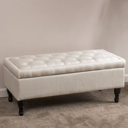 Button-Tufted Upholstered Ottoman With Hidden Storage - Linen