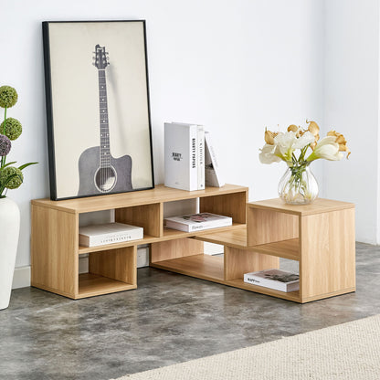 2 Piece Cube TV Stand And L Shaped Entertainment Center With Open Storage And 2 Shelves - Burly Wood
