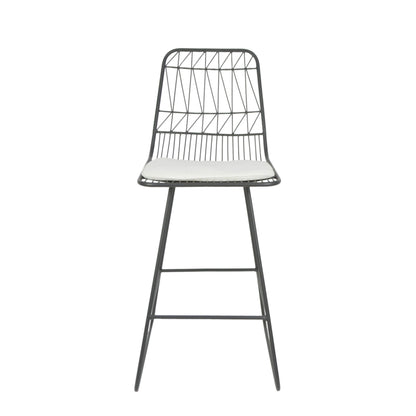 Yearning - Iron Counter Stool With Water Resistant Cushion - Gray / Ivory