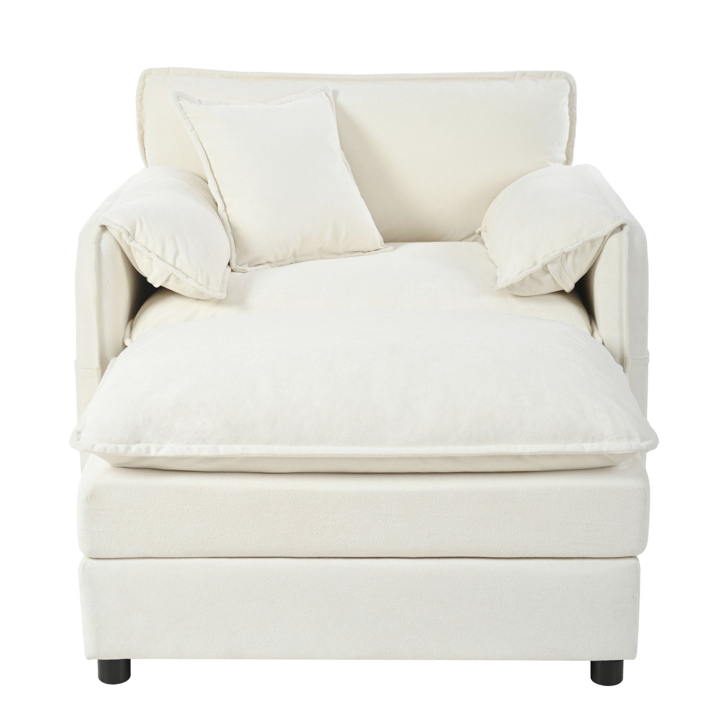 Oversized Recliner Chair With Movable Ottoman, Soft Chenille Upholstered Lounge Chair - Beige