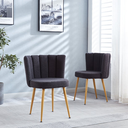 Modern Dining Chair (Set of 2) With Iron Tube Wood Color Legs, Shorthair Cushions And Comfortable Backrest, Suitable For Dining Room, Living Room, Cafe, Simple Structure - Gray