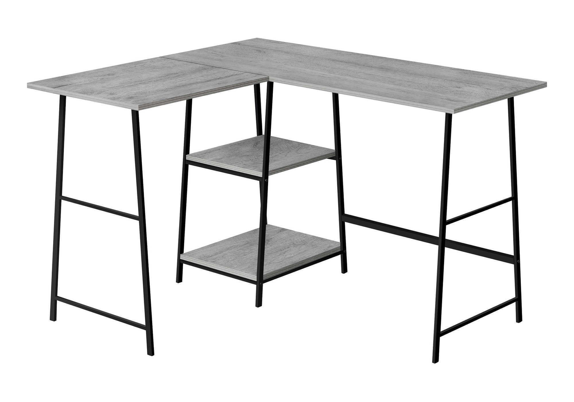 Computer Desk, Home Office, Corner, Storage Shelves, L-Shape, Work, Laptop, Contemporary, Modern - Gray