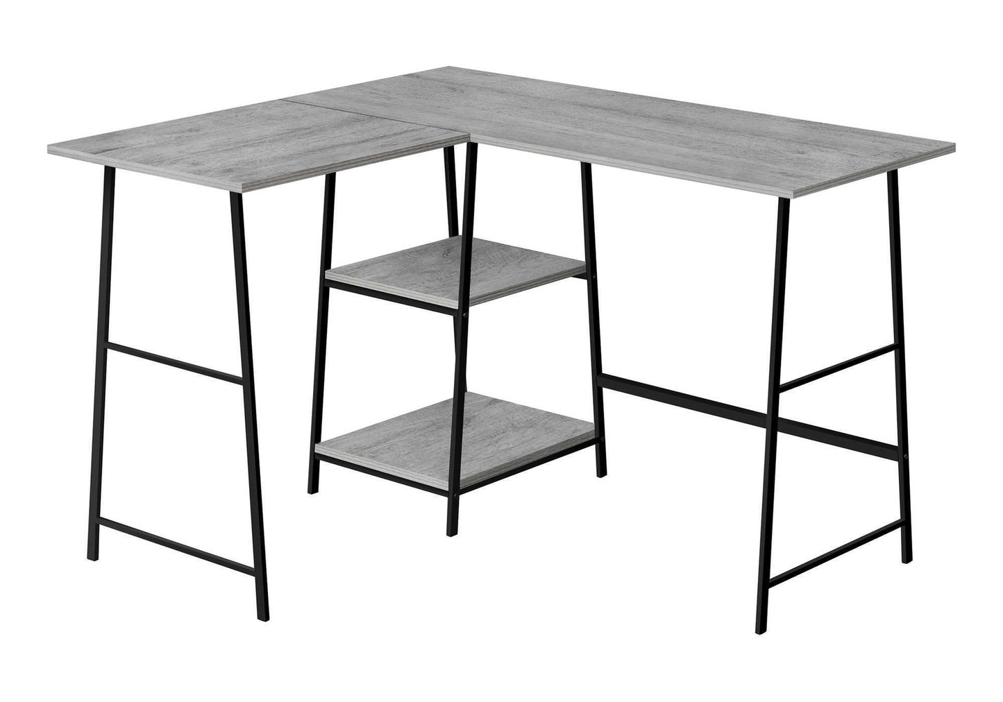 Computer Desk, Home Office, Corner, Storage Shelves, L-Shape, Work, Laptop, Contemporary, Modern - Gray