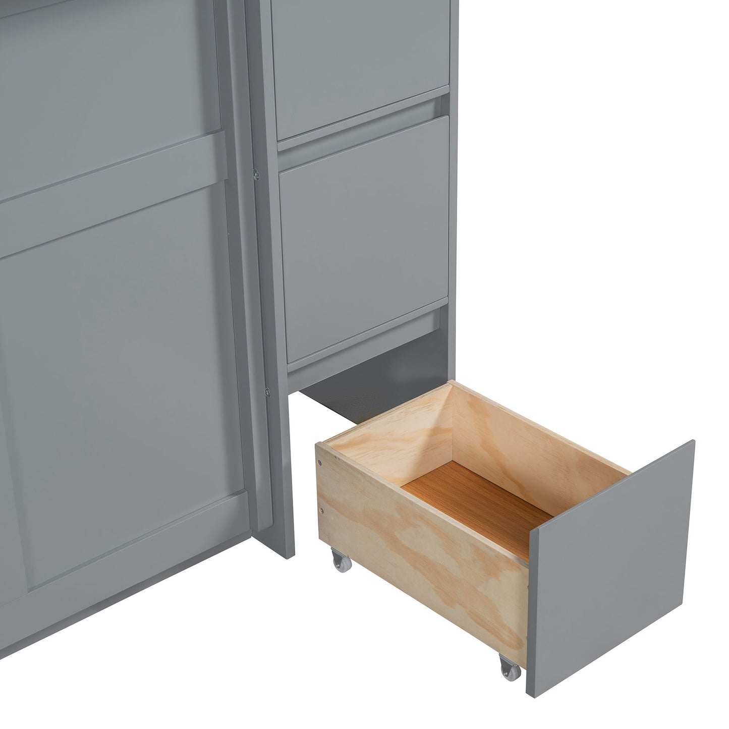 Full Size Murphy Bed With Drawers, Cabinets, And USB Ports - Gray