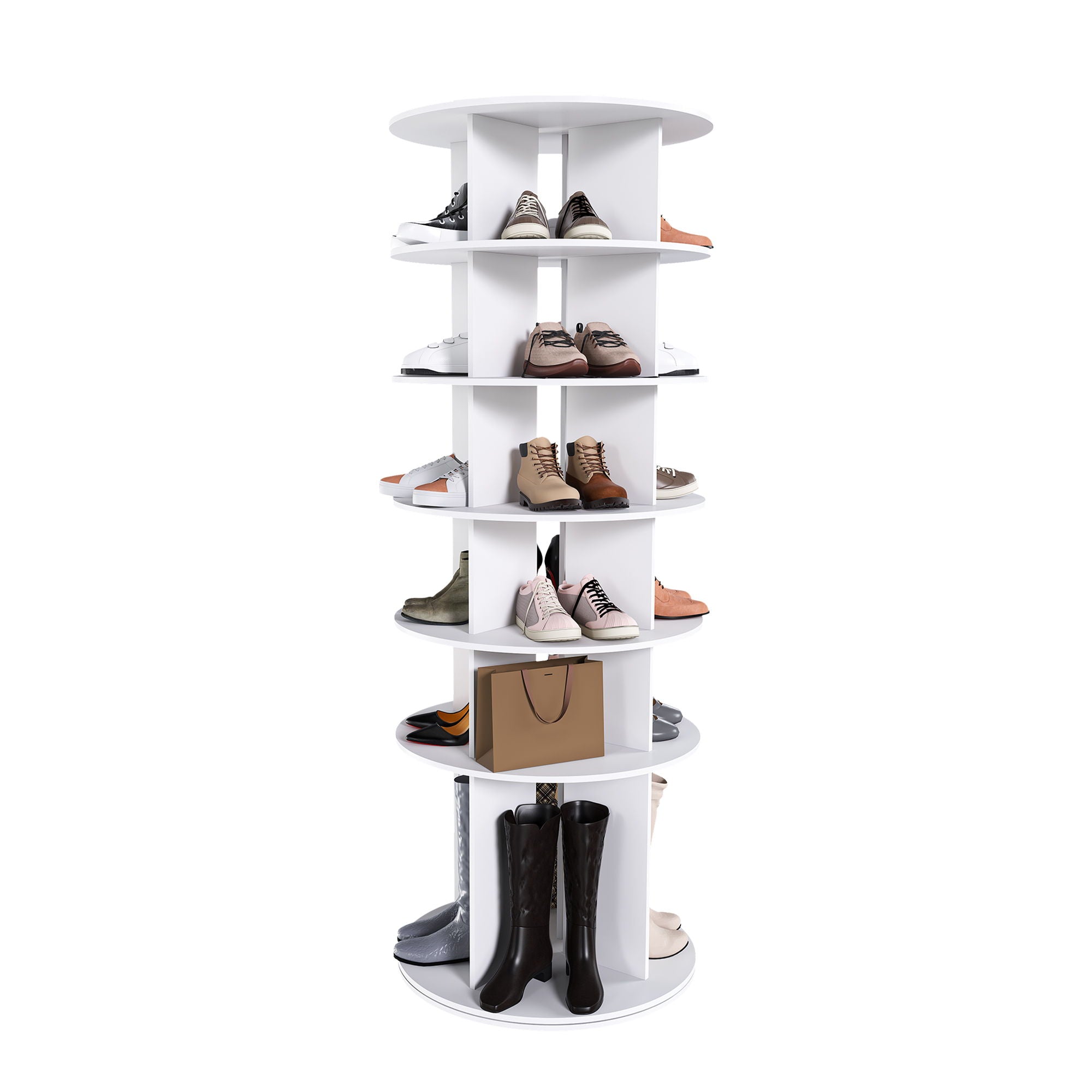 6 Tier Spinning Shoe Rack, Free Standing 360ÔøΩÔøΩ Revolving Shoe Organizer - White