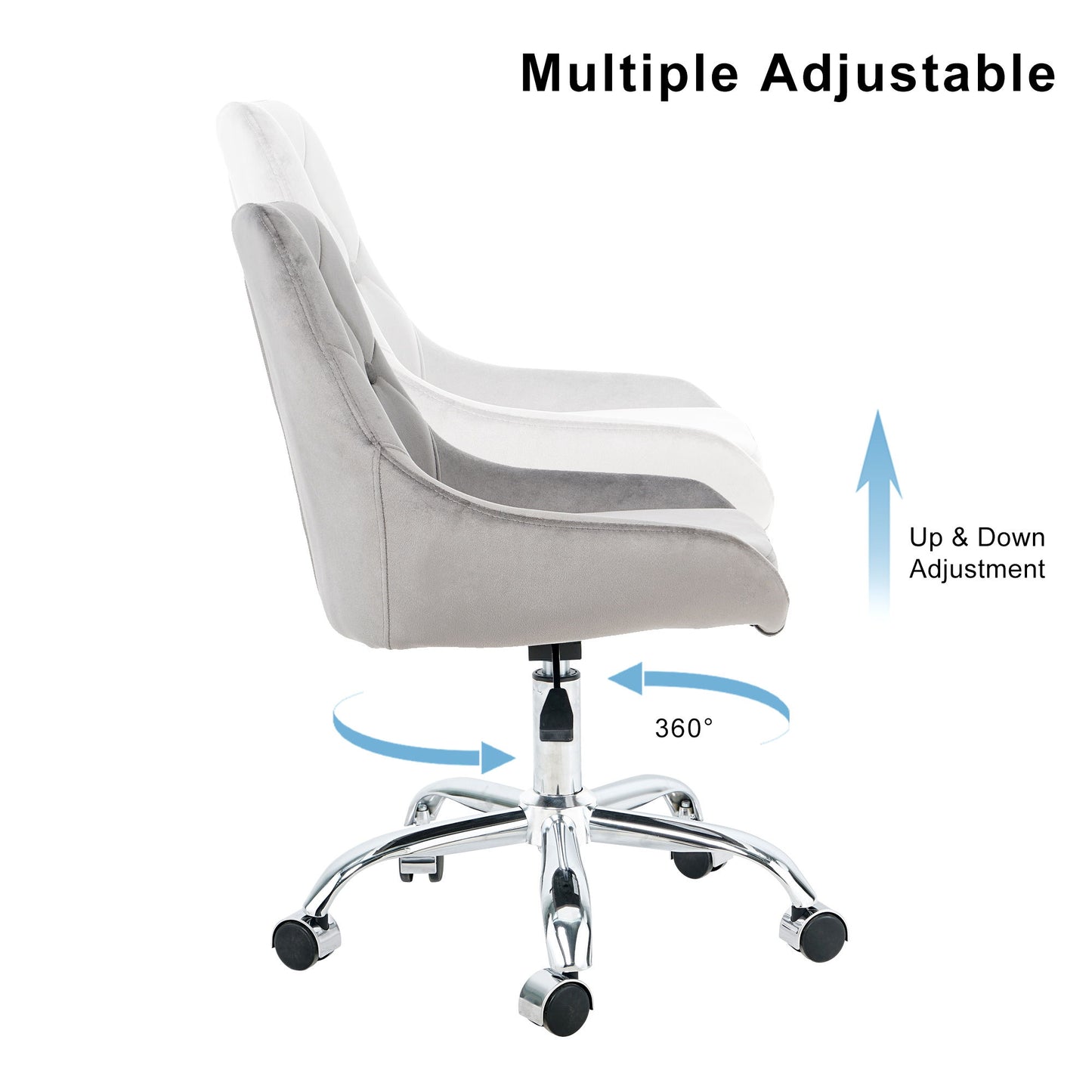 Modern Velvet Fabric Dining Chair With Chrome Legs, Soft And Comfortable, Lift Adjustment, Space Saving - Gray