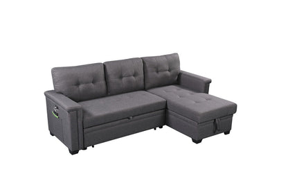 Ashlyn - Reversible Sleeper Sectional Sofa With Storage Chaise, USB Charging Ports nd Pocket - Dark Gray