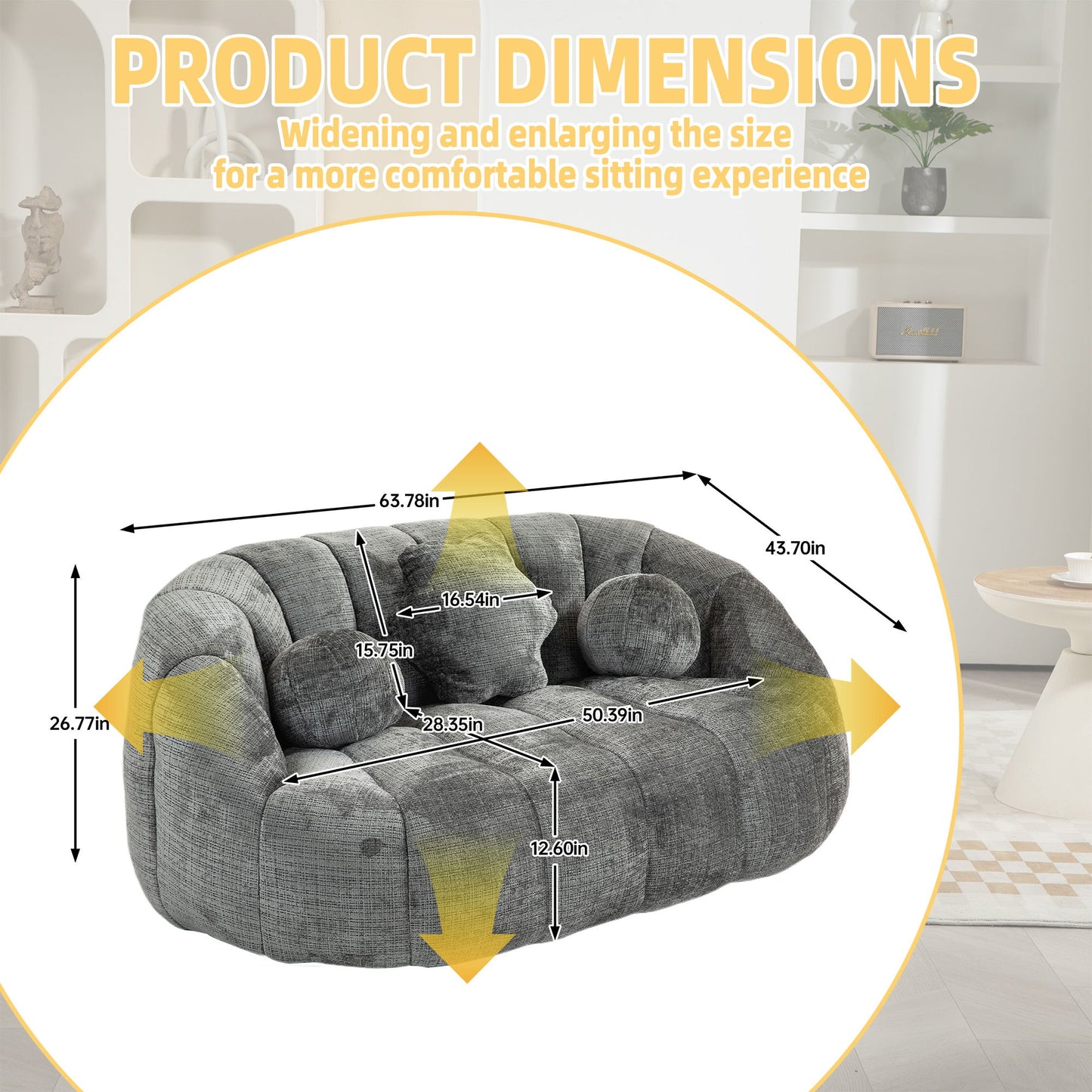 Durable Comfort High Back Bean Bag Sofa Lounger For Adults And Kids - Gray