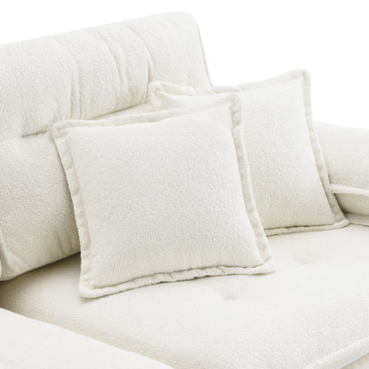L Shaped Convertible Sectional Sofa 4 Seat Tufted Couch Set With Two Tone Adjust Legs Cloud Movable Ottoman - White