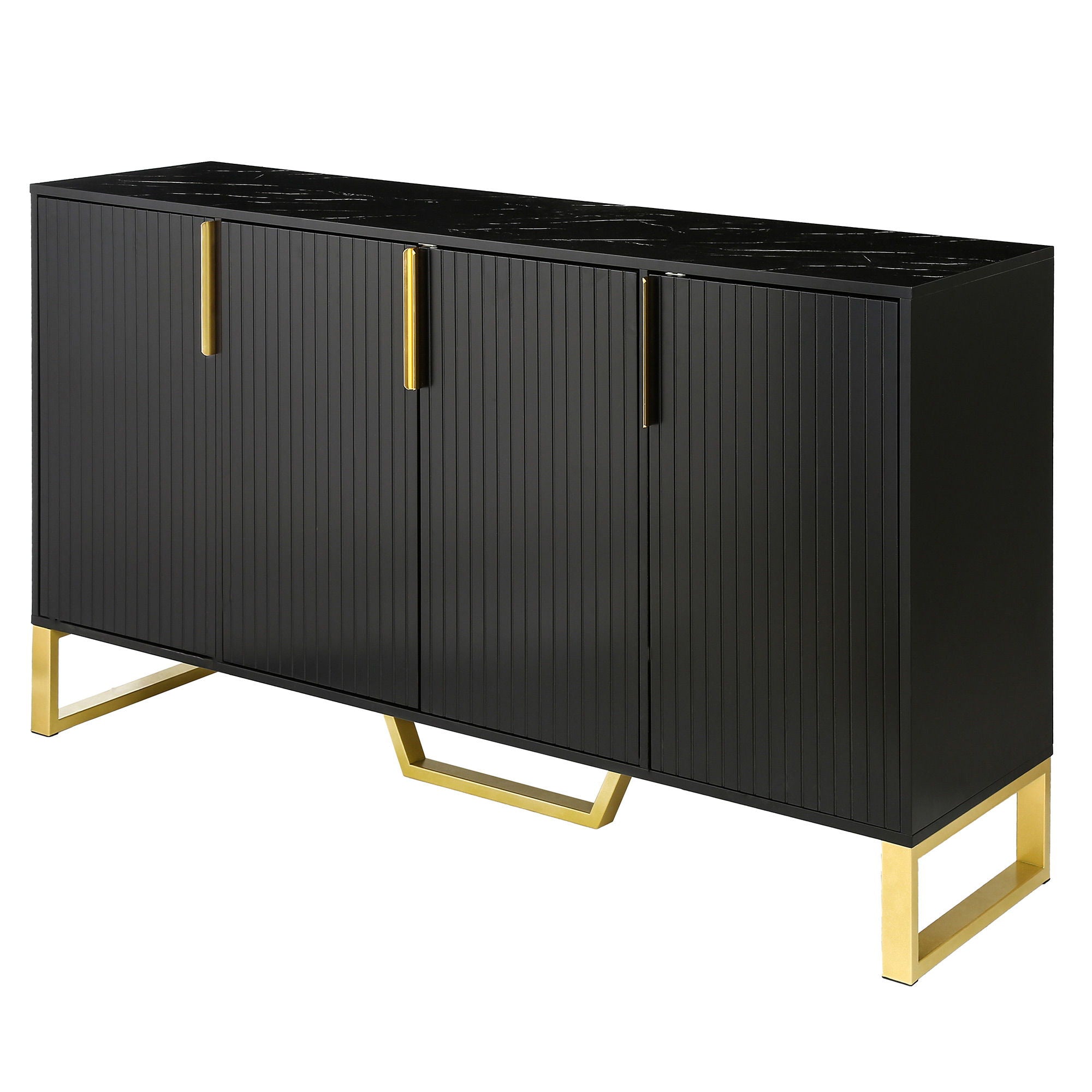Modern Sideboard With Four Doors, Metal Handles & Legs And Adjustable Shelves Kitchen Cabinet - Black