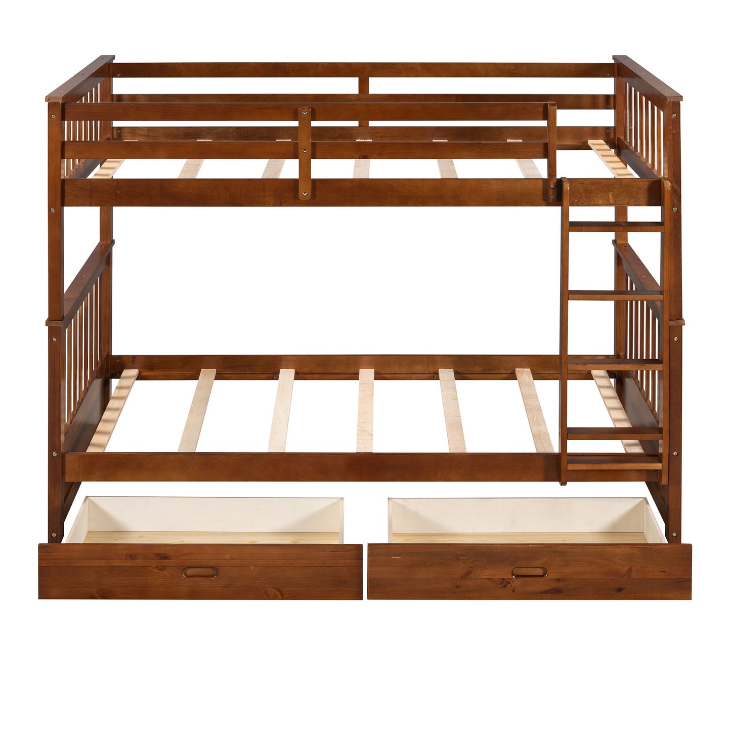 Twin Over Twin Bunk Bed With Ladders And 2 Storage Drawers - Walnut