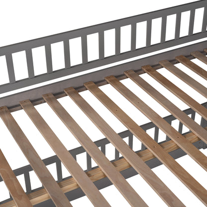 Full Over Full Low Bunk Bed With Slide, Fence And Ladder - Gray
