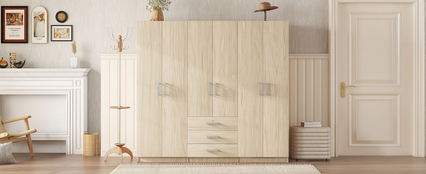 6 Doors Wardrobe Storage For Bedroom, With Big Drawers - Brown