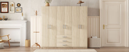 6 Doors Wardrobe Storage For Bedroom, With Big Drawers - Brown