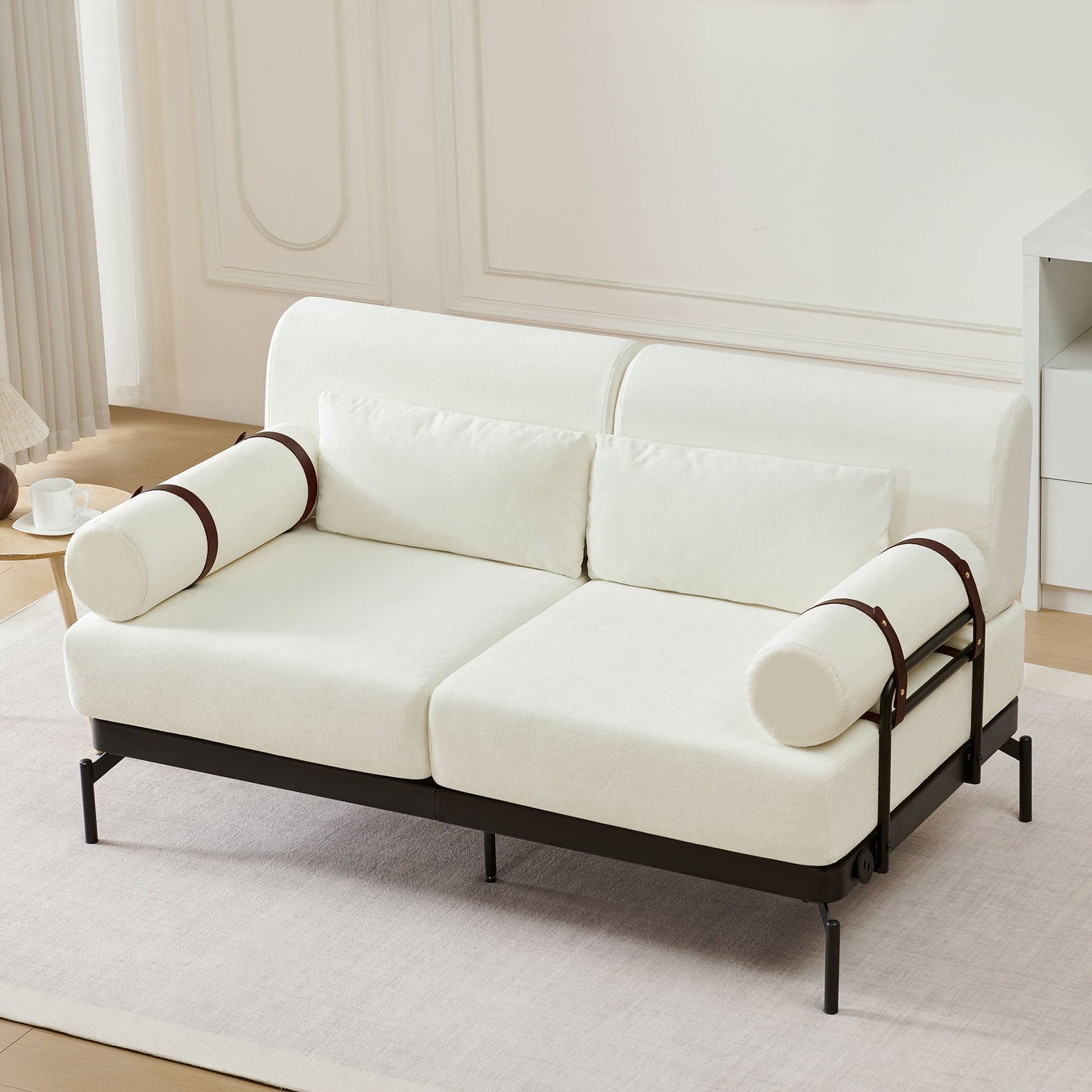 Modern Loveseat Sofa 59" Couch With Flexible USB Ports, Unique Cylindrical Armrests - Beige