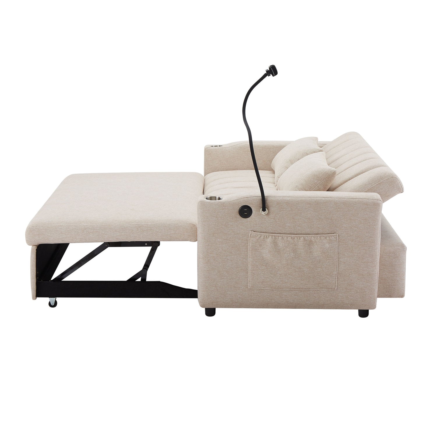 Convertible Sofa Bed Loveseat Sofa With Three USB Ports, Two Side Pockets, Two Cup Holders And 360ÔøΩÔøΩÔøΩÔøΩÔøΩÔøΩÔøΩÔøΩÔøΩÔøΩÔøΩÔøΩÔøΩÔøΩÔøΩÔøΩÔøΩÔøΩÔøΩÔøΩÔøΩÔøΩÔøΩÔøΩÔøΩÔøΩÔøΩÔøΩÔøΩÔøΩÔøΩÔøΩÔøΩ swivel Phone Holder For Living Room - Beige