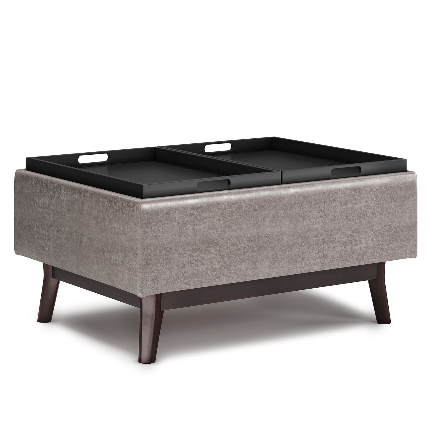 Owen - Tray Top Small Coffee Table Storage Ottoman - Distressed Gray