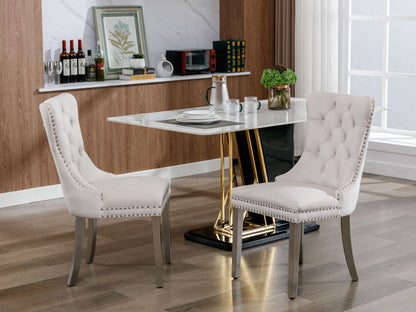 Nikki - Modern, High-End Tufted Solid Wood Contemporary Velvet Upholstered Dining Chair With Chrome Stainless Steel Plating Legs, Nailhead Trim (Set of 2) - Beige