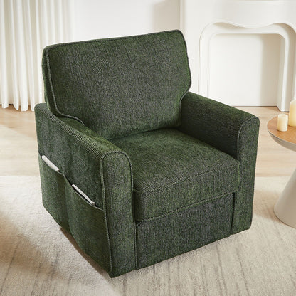 360ÔøΩÔøΩ Swivel Chair Accent Barrel Armchair With Side Pockets, Chenille Upholstery, Compact Size - Green