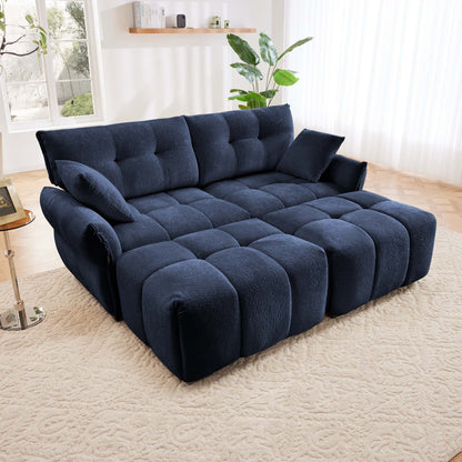 Cozy Plush 2 Seater Sofa Set With Ottomans And Throw Pillows - Blue