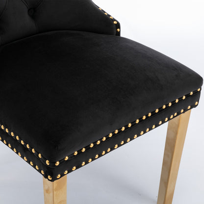Nikki - Modern, High-End Tufted Solid Wood Contemporary Velvet Upholstered Dining Chair With Golden Stainless Steel Plating Legs, Nailhead Trim (Set of 2) - Black
