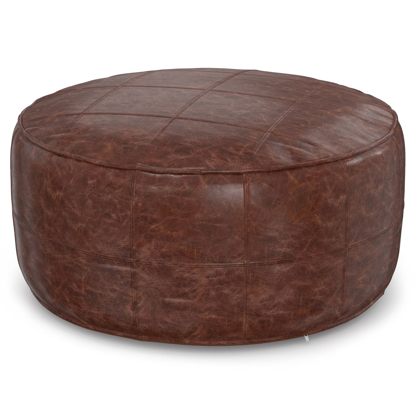 Connor - Round Coffee Table Pouf - Distressed Brown