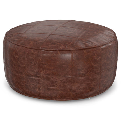 Connor - Round Coffee Table Pouf - Distressed Brown