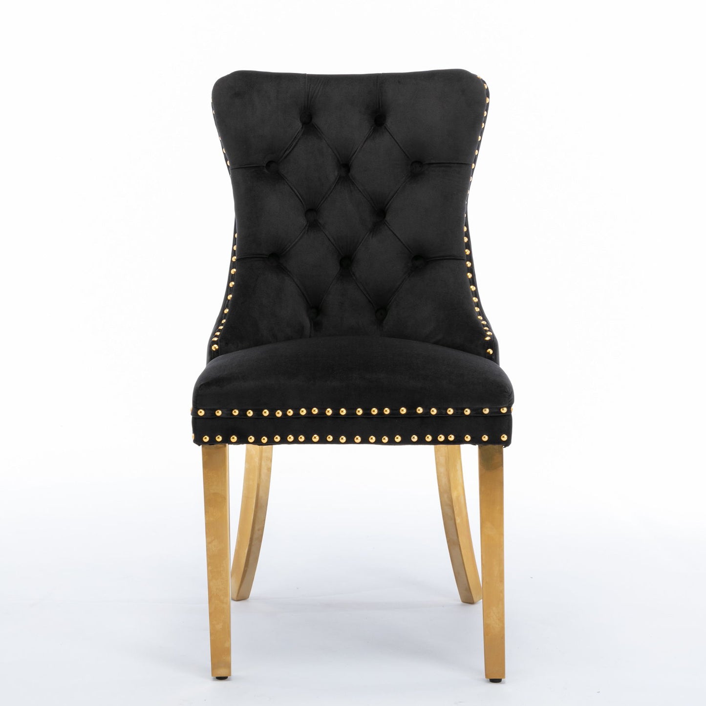 Nikki - Modern, High-End Tufted Solid Wood Contemporary Velvet Upholstered Dining Chair With Golden Stainless Steel Plating Legs, Nailhead Trim (Set of 2) - Black