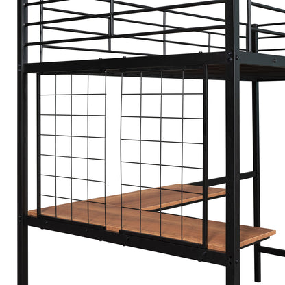 Twin Loft Bed With Desk And Grid - Black