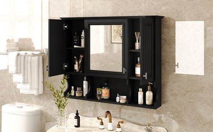 Wall Mounted Bathroom Medicine Cabinet, Modern Bathroom Wall Cabinet With Mirror, Mirror Cabinet With Open Shelves - Black