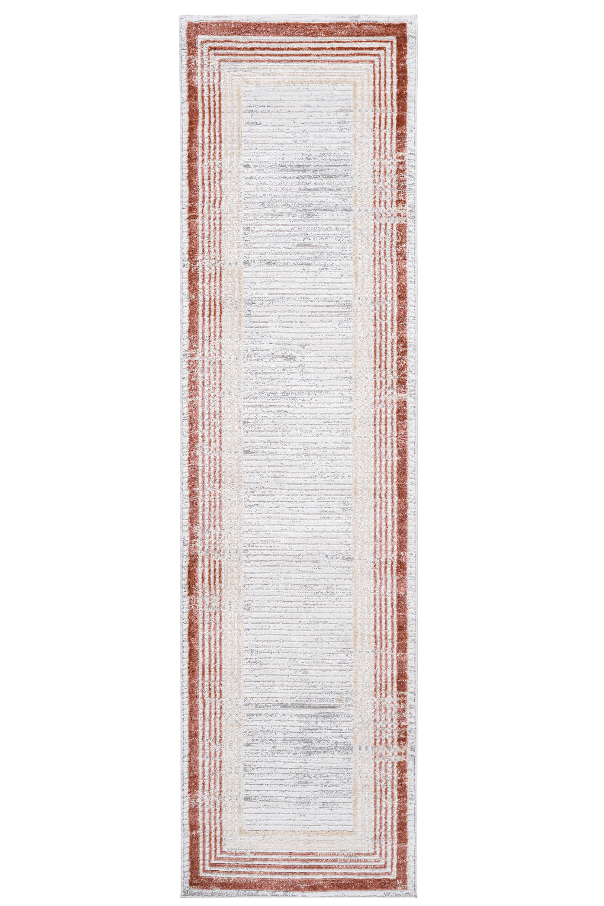 Marfi - 2' X 8' Bordered Runner Rug - Brown / Ivory