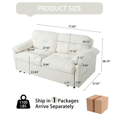 Modern Convertible Sleeper Sofa Bed With Pull Out Queen Design, Side Storage & Thick Cushions Chenille Loveseat For Living Room Or Bedroom 3 In 1 Function - Beige