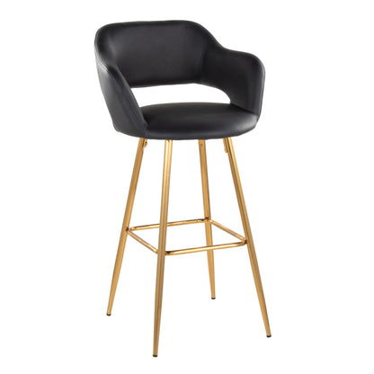 Margarite - Contemporary Fixed Height Barstool With Square Footrest (Set of 2) - Gold / Black Gold