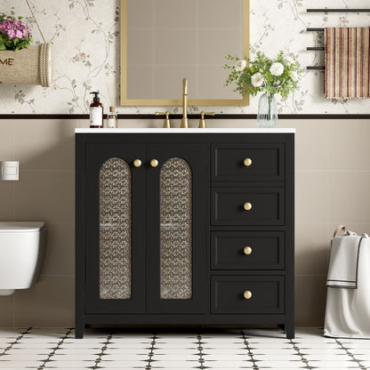 Bathroom Vanity With Two Soft Close Doors, Adjustable Shelves And Three Drawers - Black