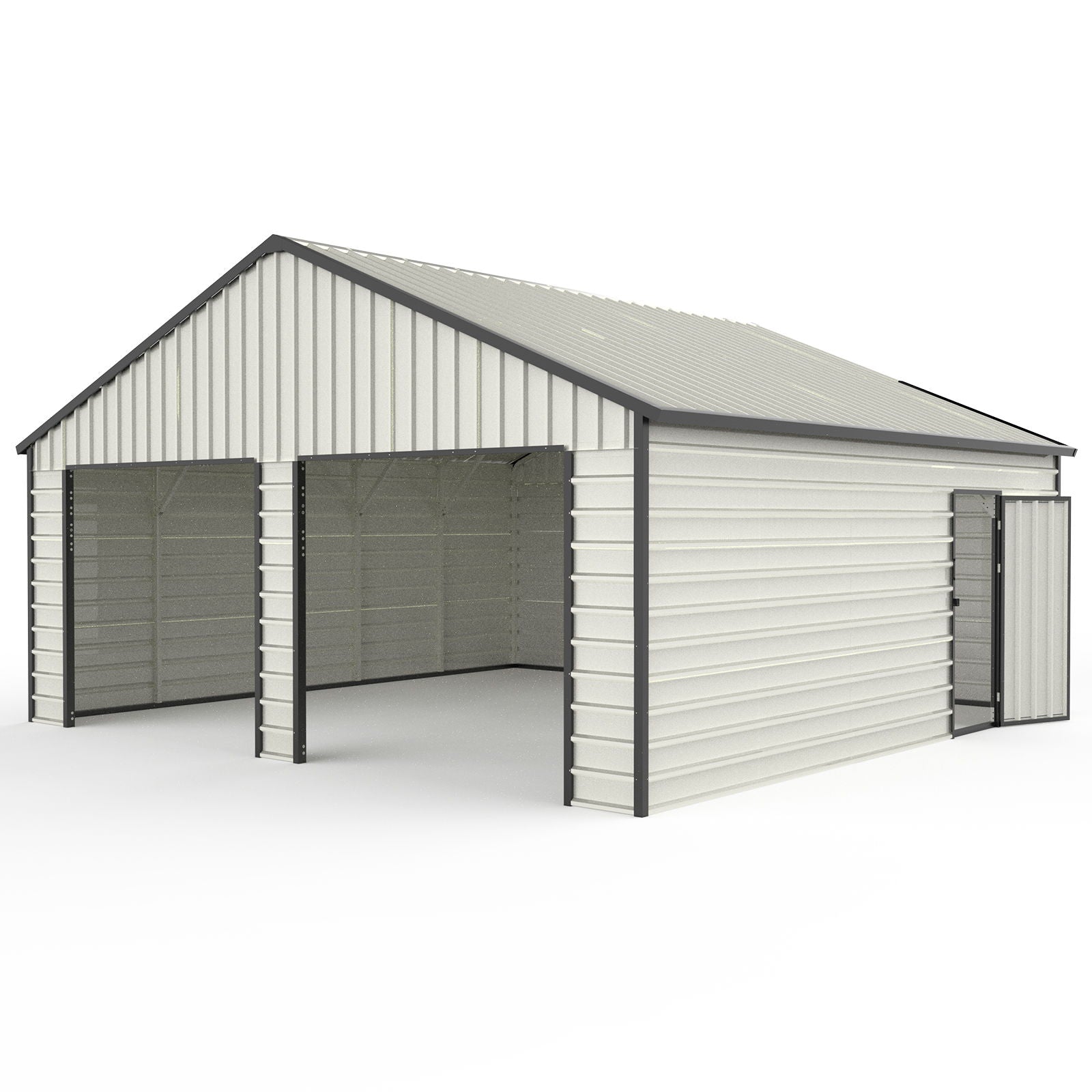 Double Garage Metal Shed With Side Entry Door, Can Storage Power Tools, Motorized Machinery, Farm Equipment, Pick Up Truck - Cream